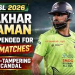 Fakhar Zaman in Lahore Qalandars kit during Pakistan Super League match, suspended for ball-tampering offence